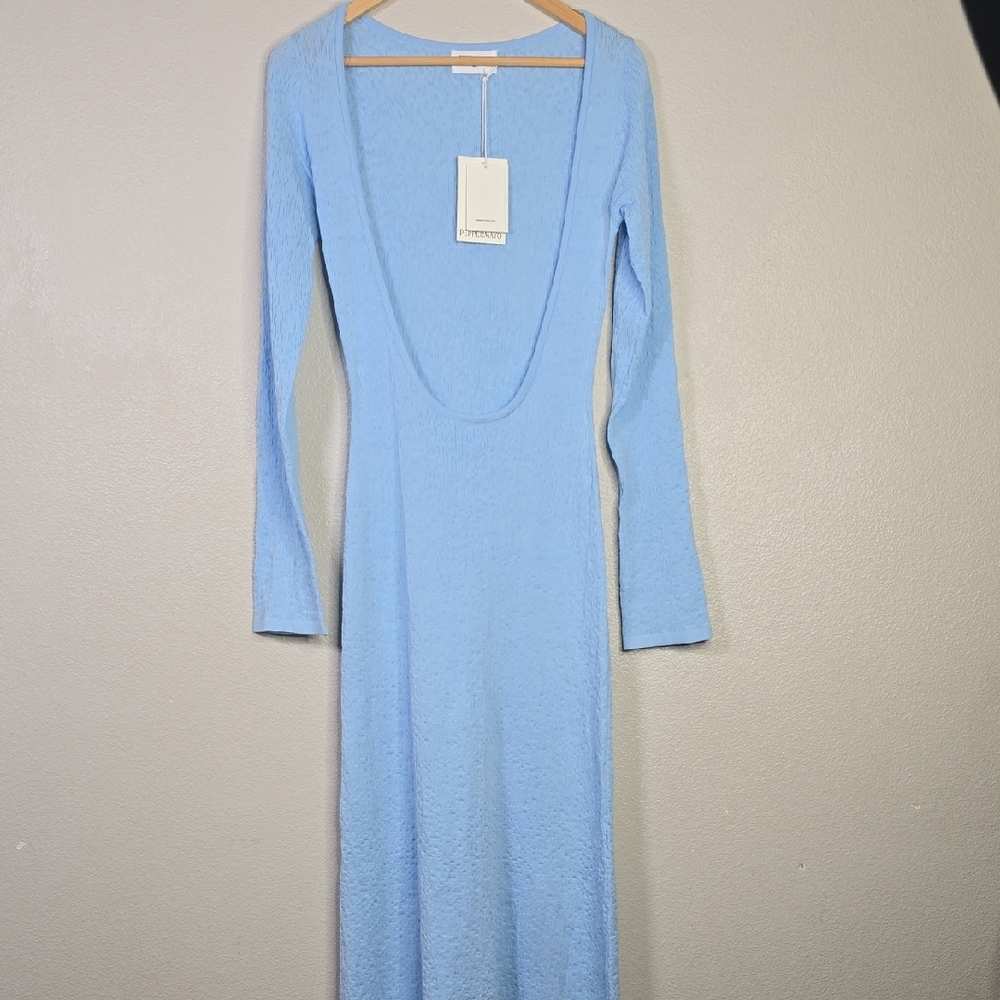 Peppermayo Light Blue Long Sleeve Scoop Midi Dress Size M/L Nwt